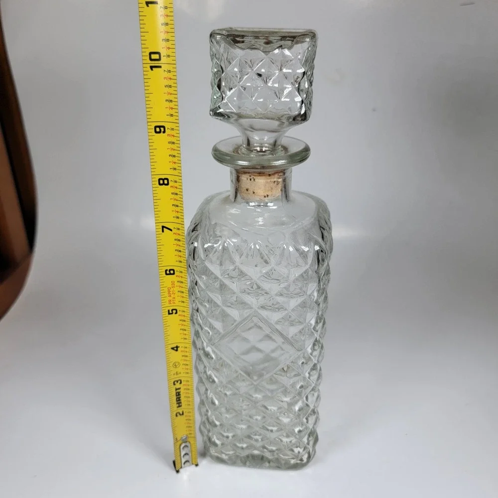 Vintage Cut  diamond Glass Decanter with Cork Stopper-Very Elegant/Rare